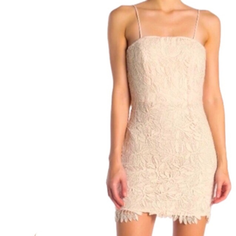 NSR Vivi Floral Cream Nude Lace Mini Slip Dress S
